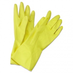 Boardwalk Flock-Lined Latex Cleaning Gloves, Medium, Yellow, 12 Pairs (242M)
