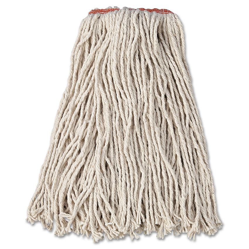 Rubbermaid Commercial Premium Cut-End Cotton Wet Mop Head, 16oz, White, 1" Orange Band, 12/Carton (RCPF11612)