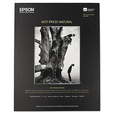 Epson Hot Press Natural Fine Art Paper, 17 mil, 17 x 22, Smooth Matte Natural, 25/Pack (EPSS042321)
