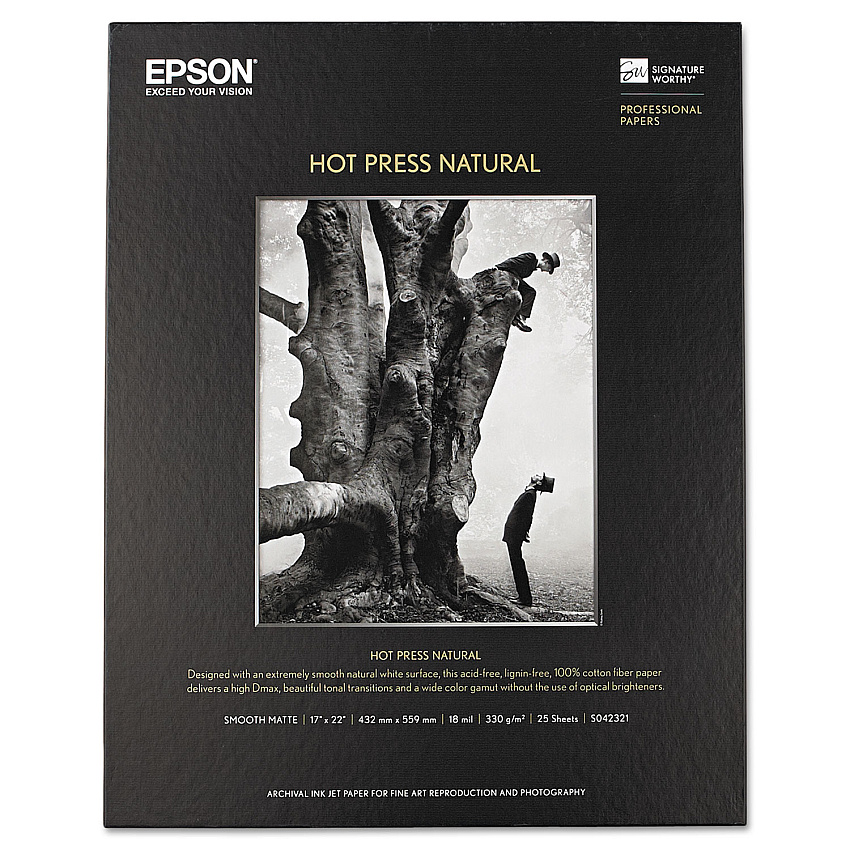Epson Hot Press Natural Fine Art Paper, 17 mil, 17 x 22, Smooth Matte Natural, 25/Pack (EPSS042321)