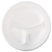 Dart Quiet Class Laminated Foam Dinnerware, Plates, 3-Compartment, 10.25" dia, White, 125/Pack, 4 Packs/Carton (10CPWQR)