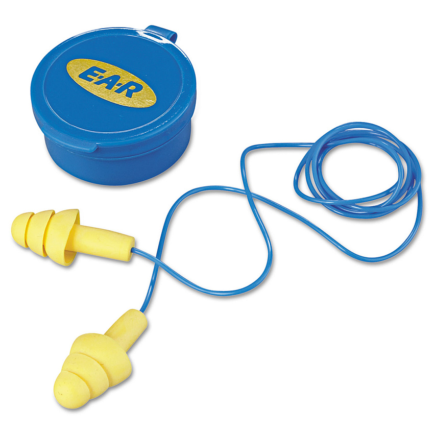 3M E-A-R UltraFit Multi-Use Earplugs, Corded, 25NRR, Yellow/Blue, 50 Pairs (MMM3404002)