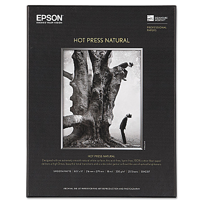 Epson Hot Press Fine Art Paper, 17 mil, 8.5 x 11, Smooth Matte Natural, 25/Pack (EPSS042317)