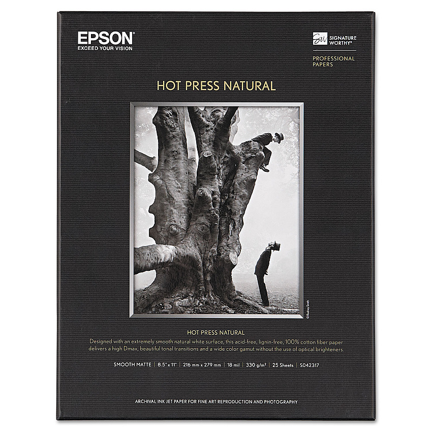 Epson Hot Press Fine Art Paper, 17 mil, 8.5 x 11, Smooth Matte Natural, 25/Pack (EPSS042317)