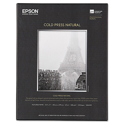 Epson Cold Press Fine Art Paper, 19 mil, 8.5 x 11, Textured Matte Natural, 25/Pack (EPSS042297)