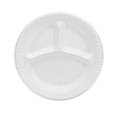 Dart Quiet Classic Laminated Foam Plates, 3-Compartment Plate, 9" dia, White, 125/Pack, 4 Packs/Carton (DCC9CPWQR)