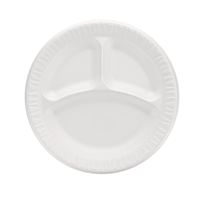 Dart Quiet Classic Laminated Foam Plates, 3-Compartment Plate, 9" dia, White, 125/Pack, 4 Packs/Carton (DCC9CPWQR)