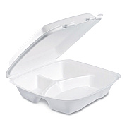 Dart Foam Hinged Lid Container, Performer Perforated Lid, 3-Compartment, 9 x 9.4 x 3, White, 100/Bag, 2 Bag/Carton (DCC90HTPF3R)