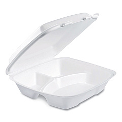 Dart Foam Hinged Lid Container, Performer Perforated Lid, 3-Compartment, 9 x 9.4 x 3, White, 100/Bag, 2 Bag/Carton (DCC90HTPF3R)