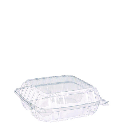 Dart ClearSeal Hinged-Lid Plastic Containers, 8.25 x 8.25 x 3, Clear, Plastic, 125/Pack, 2 Packs/Carton (DCCC90PST3)