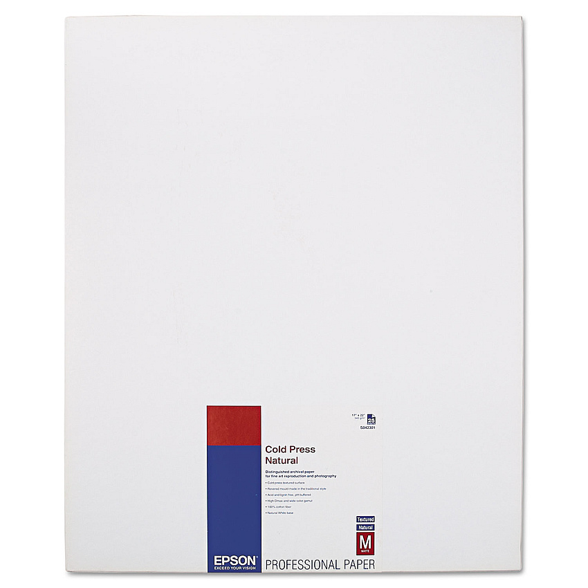 Epson Cold Press Fine Art Paper, 21 mil, 17 x 22, Textured Matte Natural, 25/Pack (S042301)