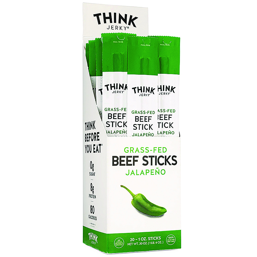 Think Jerky Jalapeno 100% Grass-Fed Beef Sticks, 1 oz Individually Wrapped Sticks, 20/Carton (GRR33700003)