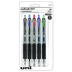 uniball Signo 207 Gel Pen, Retractable, Medium 0.7 mm, Assorted Ink and Barrel Colors, 5/Pack (SAN261221)