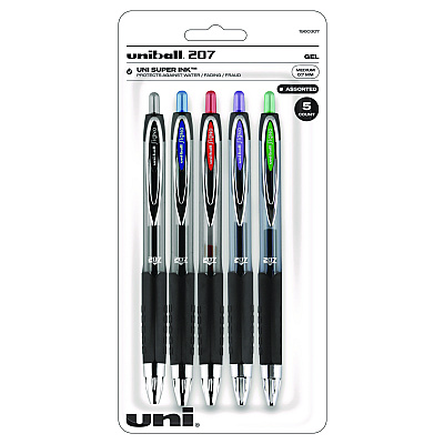 uniball Signo 207 Gel Pen, Retractable, Medium 0.7 mm, Assorted Ink and Barrel Colors, 5/Pack (SAN261221)