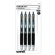 uniball Signo 207 Gel Pen, Retractable, Fine 0.5 mm, Black Ink, Smoke/Black Barrel, 4/Pack (UBC61270)