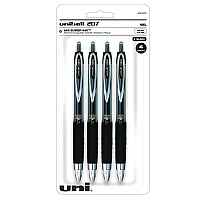 uniball Signo 207 Gel Pen, Retractable, Fine 0.5 mm, Black Ink, Smoke/Black Barrel, 4/Pack (UBC61270)