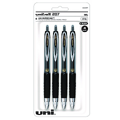 uniball Signo 207 Gel Pen, Retractable, Fine 0.5 mm, Black Ink, Smoke/Black Barrel, 4/Pack (UBC61270)