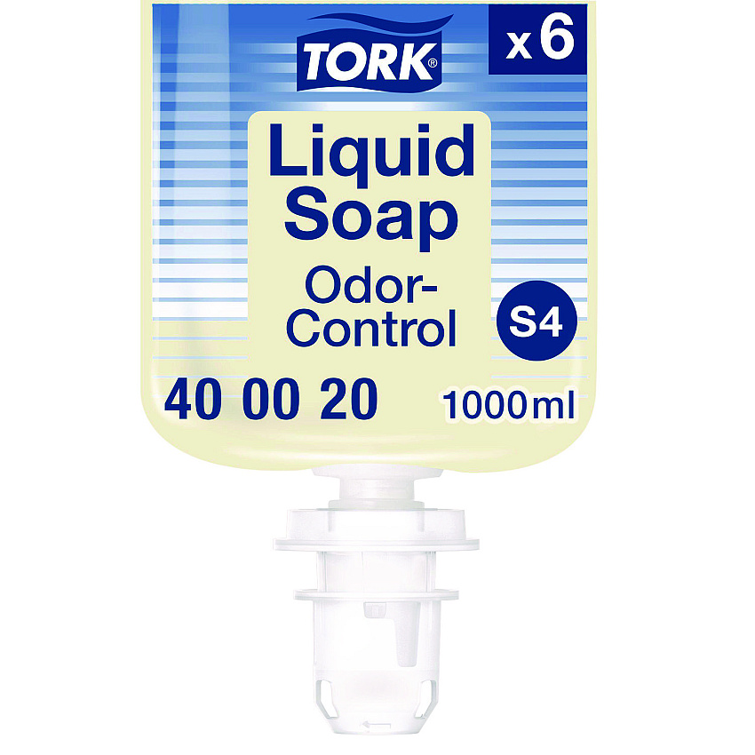 Tork Odor-Control Hand Soap Liquid S4 Refill, Perfume-Free, 1 L, 6/Carton (TRK400020)