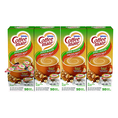 Coffee-mate Liquid Coffee Creamer, Zero Sugar Hazelnut, 0.38 oz Mini Cups, 50/Box, 4 Boxes/Carton (NES98468CT)