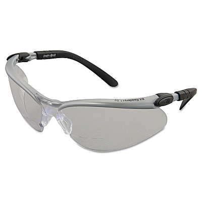 3M BX Molded-In Diopter Safety Glasses, 1.5+ Diopter Strength, Silver/Black Frame, Clear Lens, 20/Box (MMM113740000020)