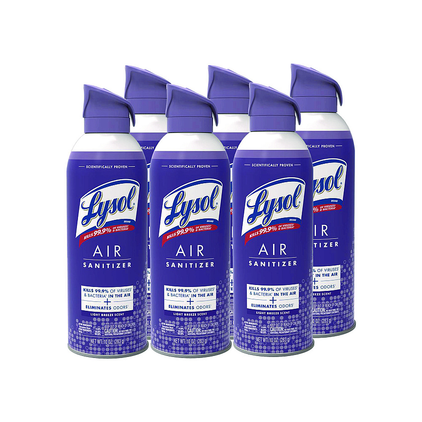 LYSOL Air Sanitizer Spray, Light Breeze Scent, 10 oz Aerosol Can, 6/Carton (RAC99394CT)