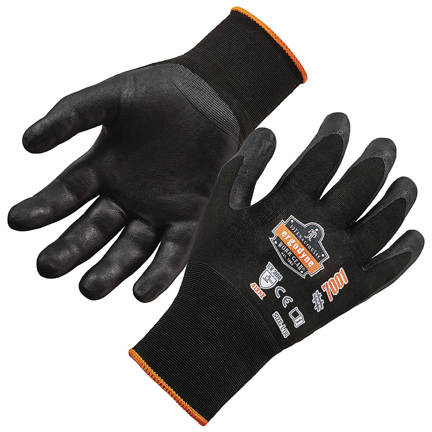 ergodyne ProFlex 7001 Nitrile-Coated Gloves, Black, X-Small, Pair (EGO17951)