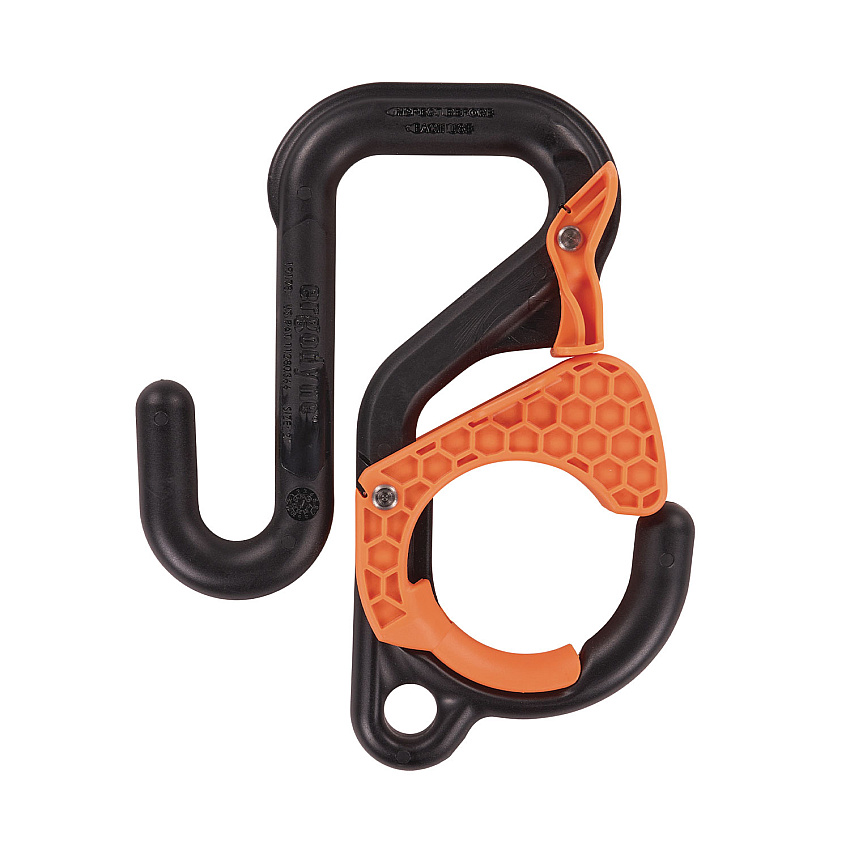 ergodyne Squids 3178 Locking Aerial Bucket Hook, Tethering Point, 8.27 x 6.69 x 2.17, Black/Orange, Supports 40 lbs (EGO19178)