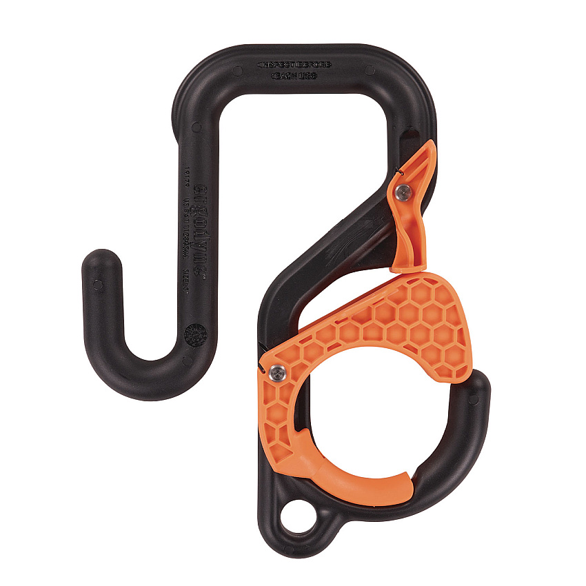 ergodyne Squids 3178 Locking Aerial Bucket Hook, Tethering Point, 9.06 x 7.09 x 2.17, Black/Orange, Supports 40 lbs (EGO19179)