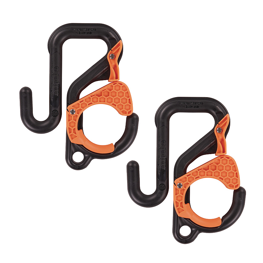 ergodyne Squids 3178 Locking Aerial Bucket Hook, Tethering Point, 8.27 x 6.69 x 2.17, Black/Orange, Supports 40 lbs, 2/Pack (EGO19278)