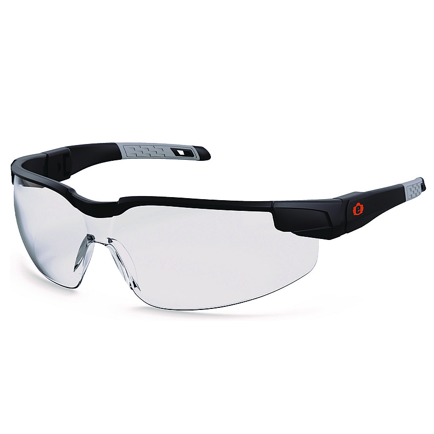 ergodyne Skullerz DELLENGER Anti-Scratch/Enhanced Anti-Fog Safety Glasses with Adjustable Temples, Black Frame, Clear Polycarb Lens (EGO50066)