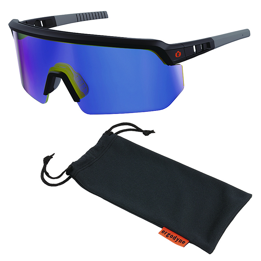 ergodyne Skullerz AEGIR Anti-Scratch/Enhanced Anti-Fog Safety Glasses, Black Nylon Impact Frame, Blue Mirror Polycarbonate Lens (EGO55008)