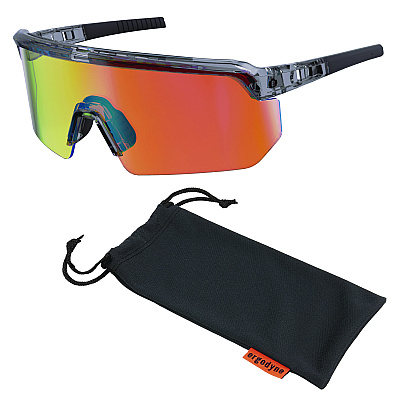 ergodyne Skullerz AEGIR Safety Glasses, Mirrored Lenses, Clear Smoke Nylon Impact Frame, Orange Mirror Polycarbonate Lens (EGO55013)