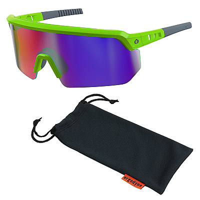 ergodyne Skullerz AEGIR Anti-Scratch/Anti-Fog Safety Glasses, Lime Nylon Impact Frame, Purple Mirror Polycarbonate Lens (EGO55016)