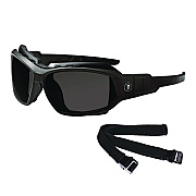 ergodyne Skullerz LOKI Anti-Scratch/Anti-Fog Convertible Safety Spoggles with Strap, Matte Black Frame, Smoke Polycarbonate Lens (EGO56035)