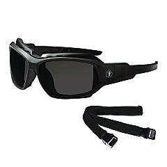 ergodyne Skullerz LOKI Anti-Scratch/Anti-Fog Convertible Safety Spoggles with Strap, Matte Black Frame, Smoke Polycarbonate Lens (EGO56035)