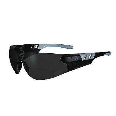 ergodyne Skullerz SAGA Anti-Scratch/Enhanced Anti-Fog Safety Glasses, Matte Black Frameless, Smoke Polycarbonate Lens (EGO59135)