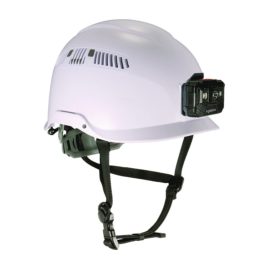 ergodyne Class C Safety Helmet with LED Light and Adjustable Venting, 6-Point Rachet Suspension, White (EGO60265)