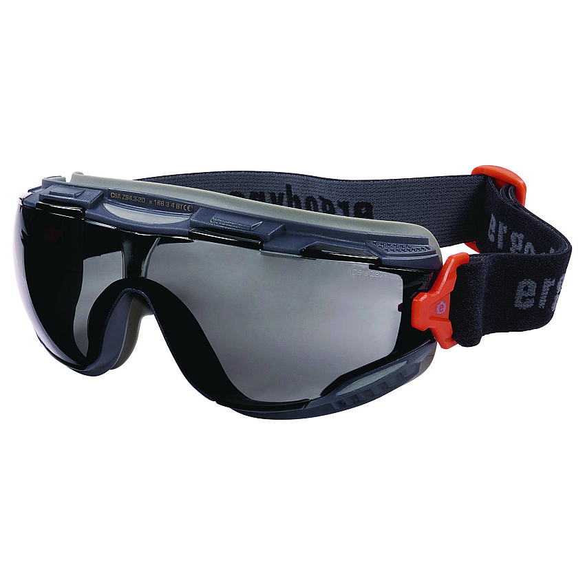 ergodyne Skullerz ARKYN Anti-Scratch and Enhanced Anti-Fog Safety Goggles with Elastic Strap, Smoke (EGO60309)