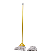 Boardwalk Cotton Cut End Mop Kit, #24 Natural Cotton Head, 60" Yellow Metal/Plastic Handle (BWK5324C)