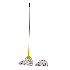 Boardwalk Cotton Cut End Mop Kit, #24 Natural Cotton Head, 60" Yellow Metal/Plastic Handle (BWK5324C)