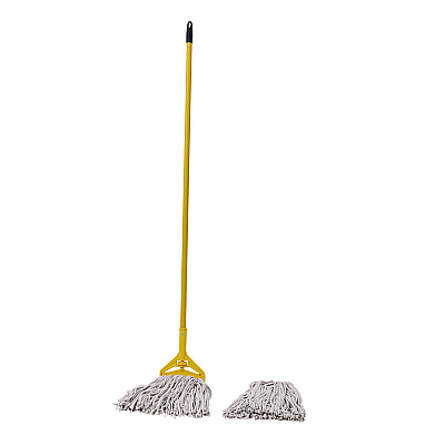 Boardwalk Cotton Cut End Mop Kit, #24 Natural Cotton Head, 60" Yellow Metal/Plastic Handle (BWK5324C)