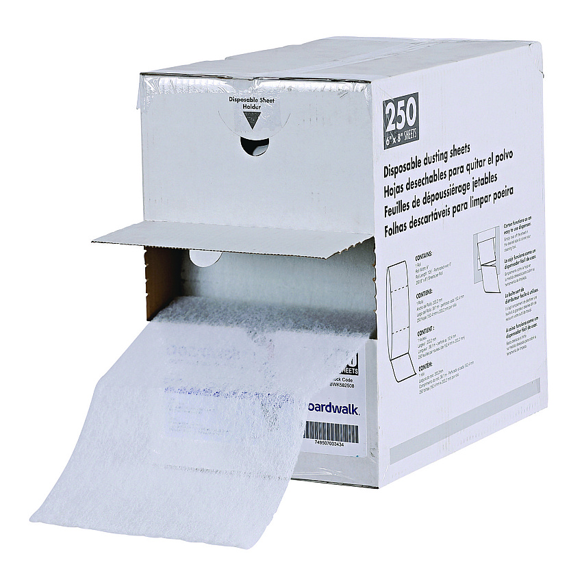 Boardwalk TrapEze Disposable Dusting Sheets, 8" x 125 ft, White, 250 Sheets/Roll, (BWK582508)