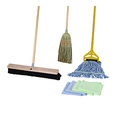Boardwalk Cleaning Kit, Medium Blue Cotton/Rayon/Synthetic Head, 60" Natural/Yellow Wood/Metal Handle (BWKCLEANKIT)