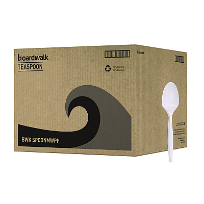 Boardwalk Mediumweight Polypropylene Cutlery, Teaspoon, White, 1000/Carton (BWKSPOONMWPP)