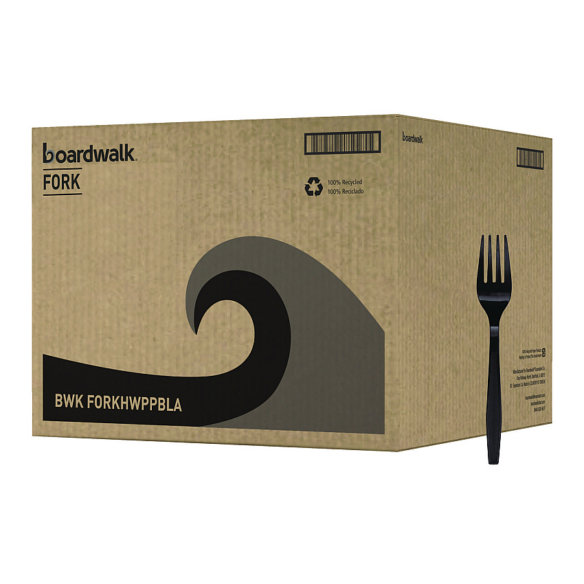 Boardwalk Heavyweight Polypropylene Cutlery, Fork, Black, 1000/Carton (BWKFORKHWPPBLA)