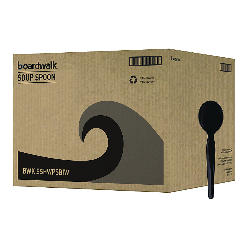 Boardwalk Heavyweight Wrapped Polystyrene Cutlery, Soup Spoon, Black, 1,000/Carton (BWKSSHWPSBIW)