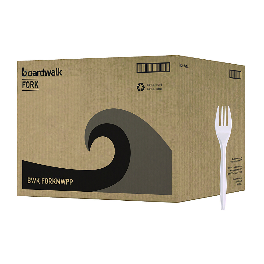 Boardwalk Mediumweight Polypropylene Cutlery, Fork, White, 1000/Carton (BWKFORKMWPP)