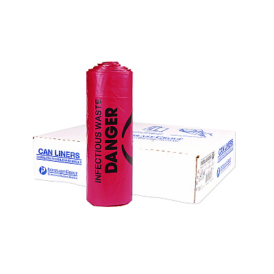 Inteplast Group Institutional Low-Density Can Liners, Infectious Waste Biohazard, 33 gal, 1.3 mil, 33 x 39, Red, Interleaved, 25/RL, 6 RL/CT (IBSSL3339R)