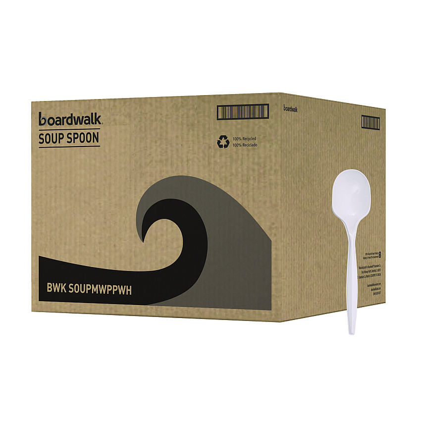 Boardwalk Mediumweight Polypropylene Cutlery, Soup Spoon, White, 1000/Carton (BWKSOUPMWPPWH)