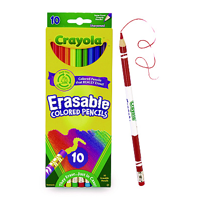 Crayola Erasable Color Pencil Set, 3.3 mm, 2B, Assorted Lead and Barrel Colors, 10/Pack (CYO684410)